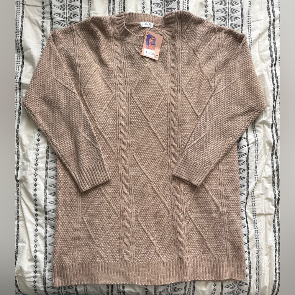 Wood & Cotton Boutique Tan Long Sweater Woman’s Size 2XL NWT